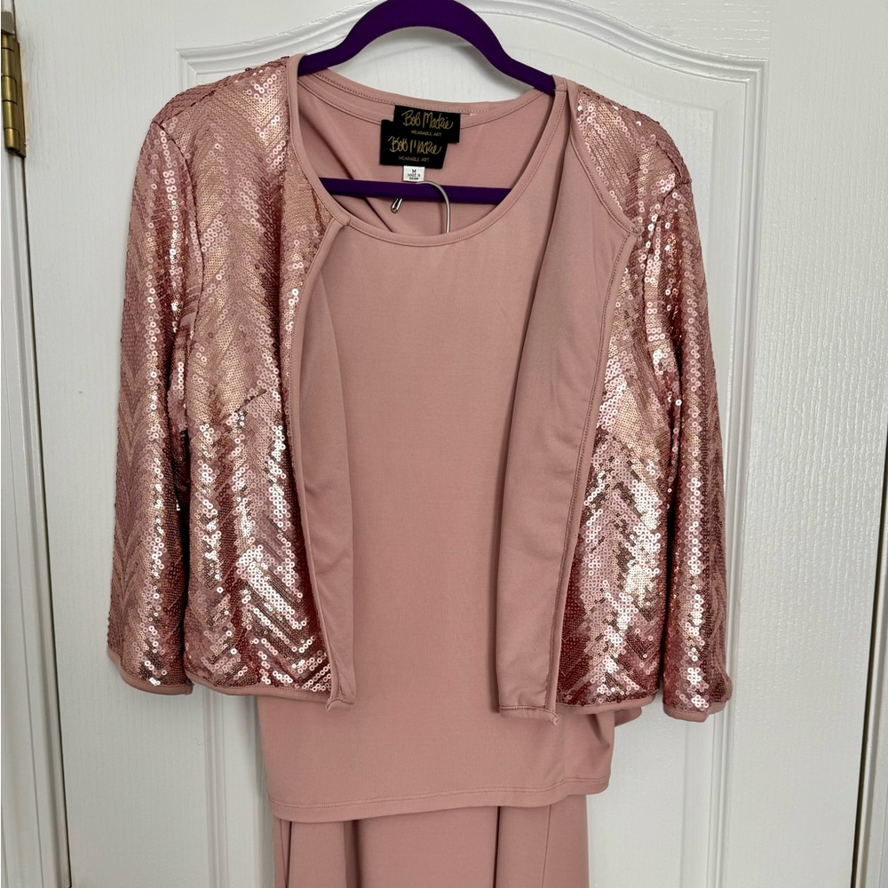 Bob Mackie 3 piece Rose Gold Wearable Art Evening Special Occasion Dress.